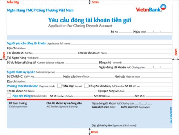 Ấn chỉ Ngân Hàng Vietinbank