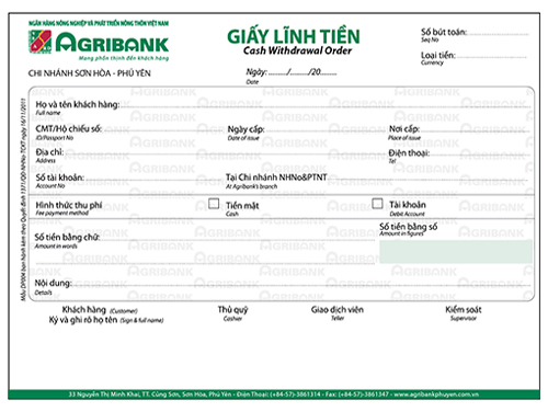 Ấn chỉ Ngân Hàng Agribank Mã 01